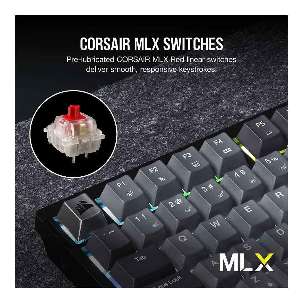 Tastierë Gaming CORSAIR K65 Plus Wireless / Mechanical / 75% / MLX Red / RGB / QWERTZ DE / 2.4GHz / Bluetooth / USB - Zezë/Hiri - 4