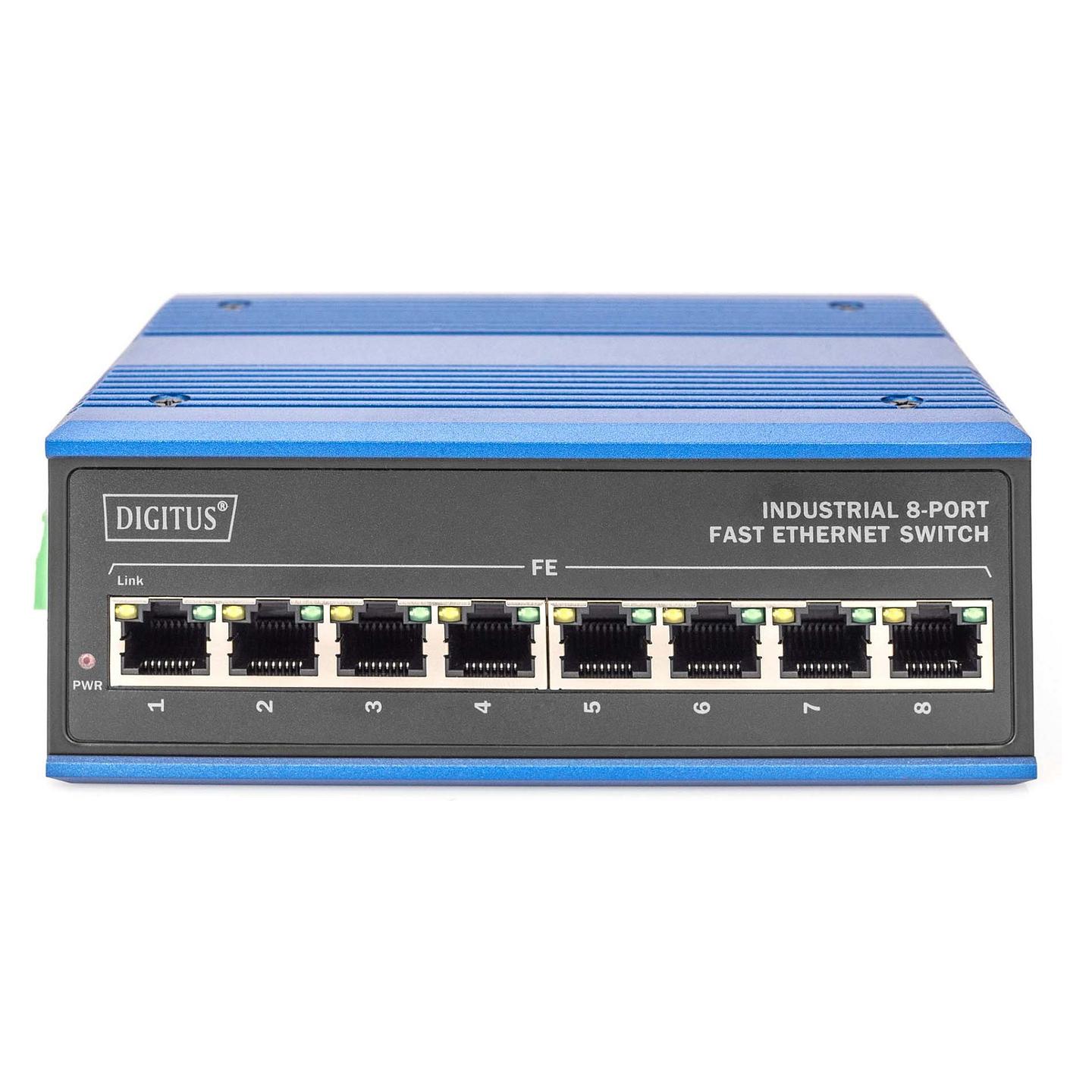 Switch Industrial DIGITUS DN-650106, 8x Fast Ethernet RJ45, 10/100Mbps, 1.6Gbps, IP40, DIN-Rail - Blu - 2