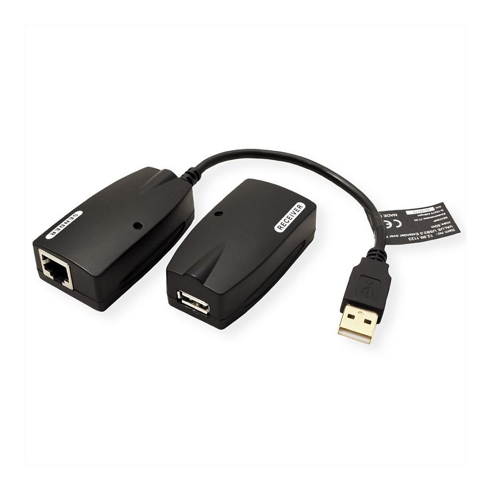 Zgjatues USB VALUE 12.99.1123, USB 2.0, RJ45, deri në 50 m - Zezë - 3
