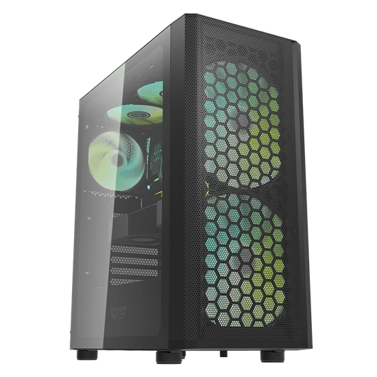 Kasë DarkFlash DK360 / Mid-Tower / ATX-M-ATX-ITX / 3xRGB Fans / Xham i Temperuar - Zezë