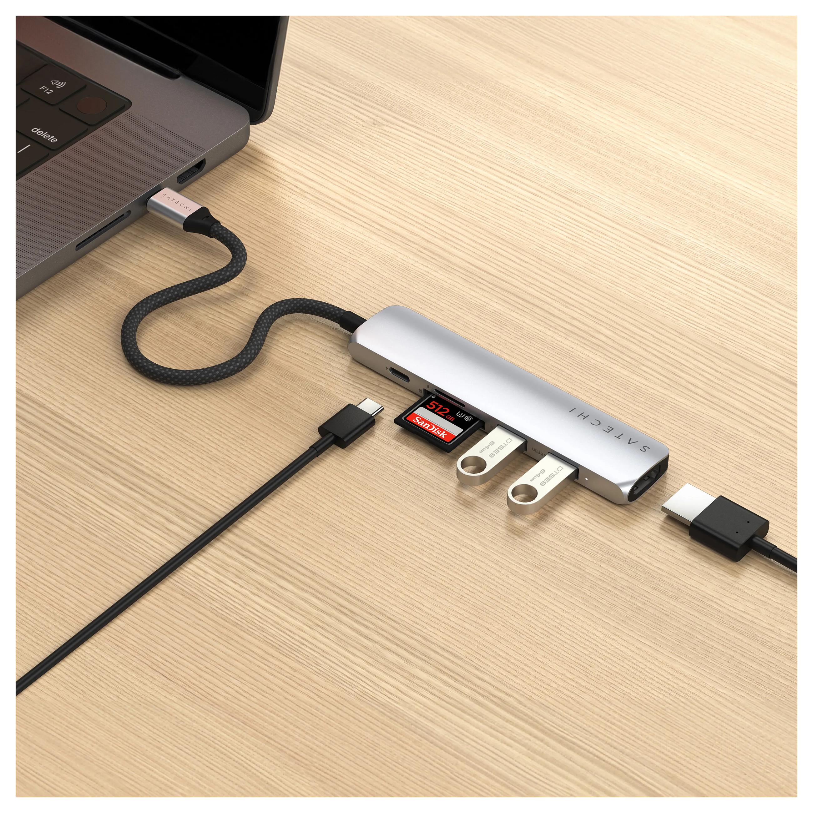 Hub Satechi ST-P6SS / 2x USB-A / 1x HDMI / SD / 1x USB-C 75W – Argjend - 7