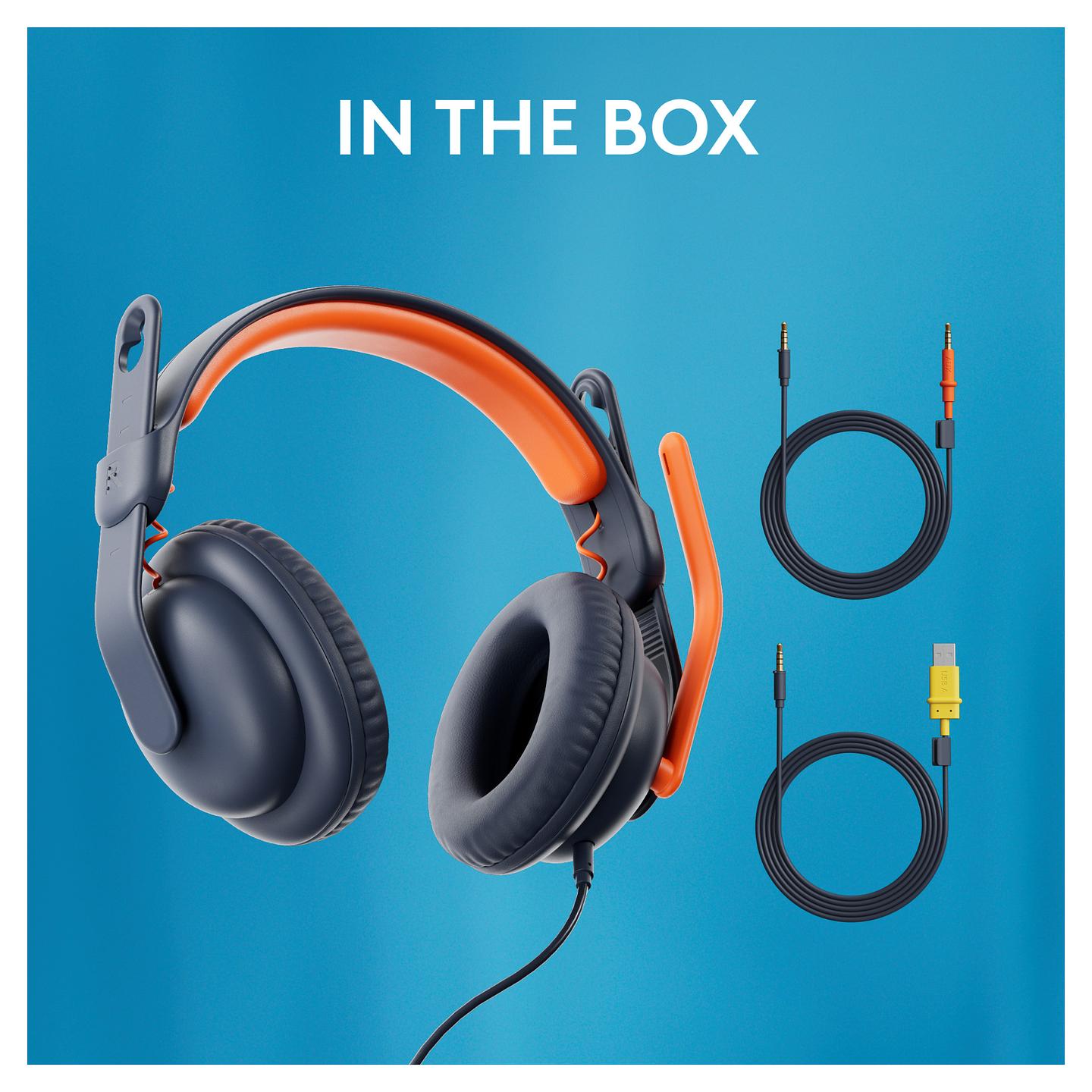 Kufje me kabllo Logitech Zone Learn / On-Ear / 32mm / Mikrofon Boom / 3.5mm / Kabllo 1.2m - Blu/Portokalli - 13
