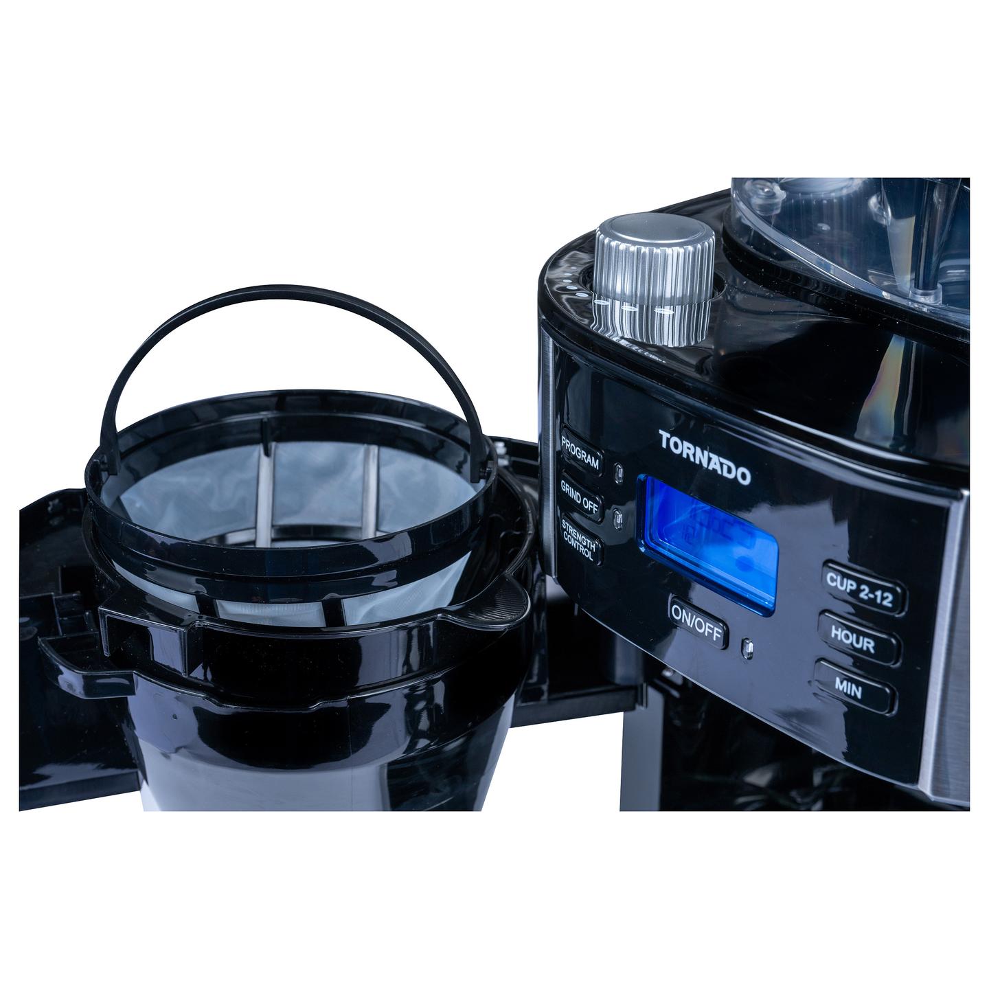 Aparat për Kafe me Filtër TORNADO TCM-1025A-GS, Mulli Konik, 1050 W, Rezervuar 1.5 L, 12 Filxhanë – Zezë/Argjend - 19