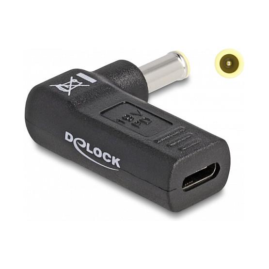 Adapter Karikimi DeLOCK 60013 / USB Type-C Femër në Samsung 5.5 × 3.0 mm Mashkull / 90° / 19 V / 3 A - Zezë