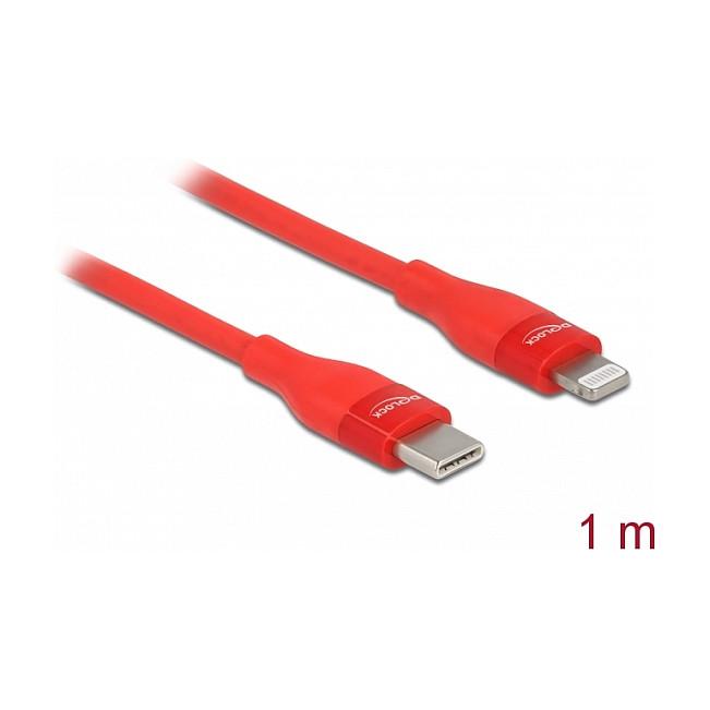Kabllo USB DeLOCK 86634, USB Type-C mashkull në Lightning mashkull, certifikim MFi, USB 2.0, 1 m - Kuqe - 2