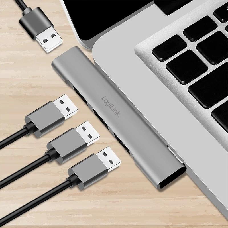 Hub USB-C LogiLink UA0437, 1x USB-A 3.0, 3x USB-A 2.0, 5Gbps, alumin - Argjend - 4