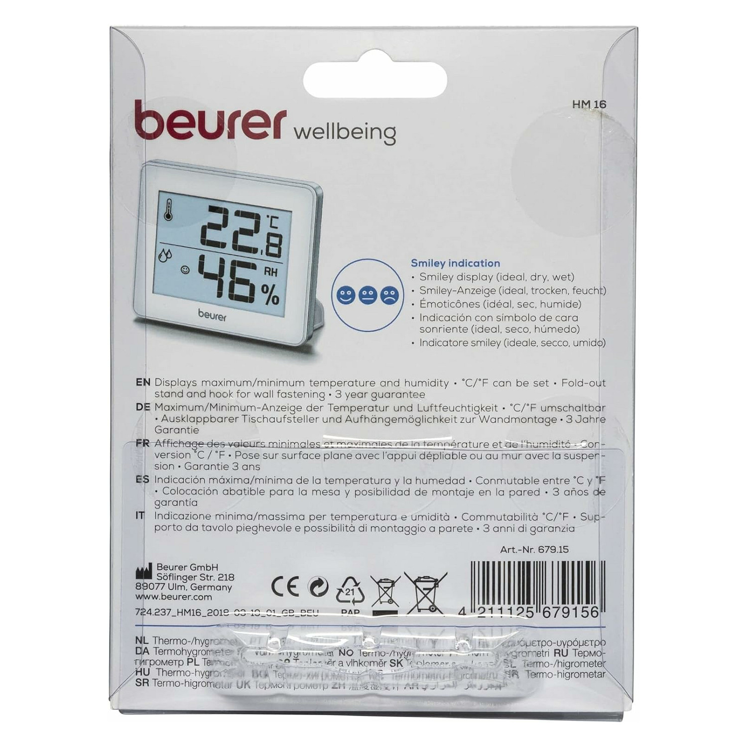 Termo-higrometër Beurer HM 16 / Temperaturë & Lagështi / Max-Min / °C-°F / Ekran LED – Bardhë - 3