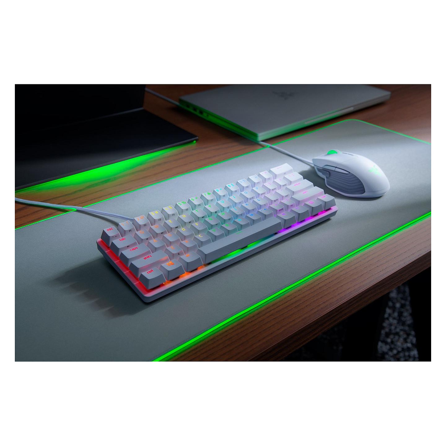 Tastierë Gaming Razer Huntsman Mini, Wired, 60%, Optical Switch, RGB Chroma, USB-C, PBT Doubleshot - Bardhë - 4