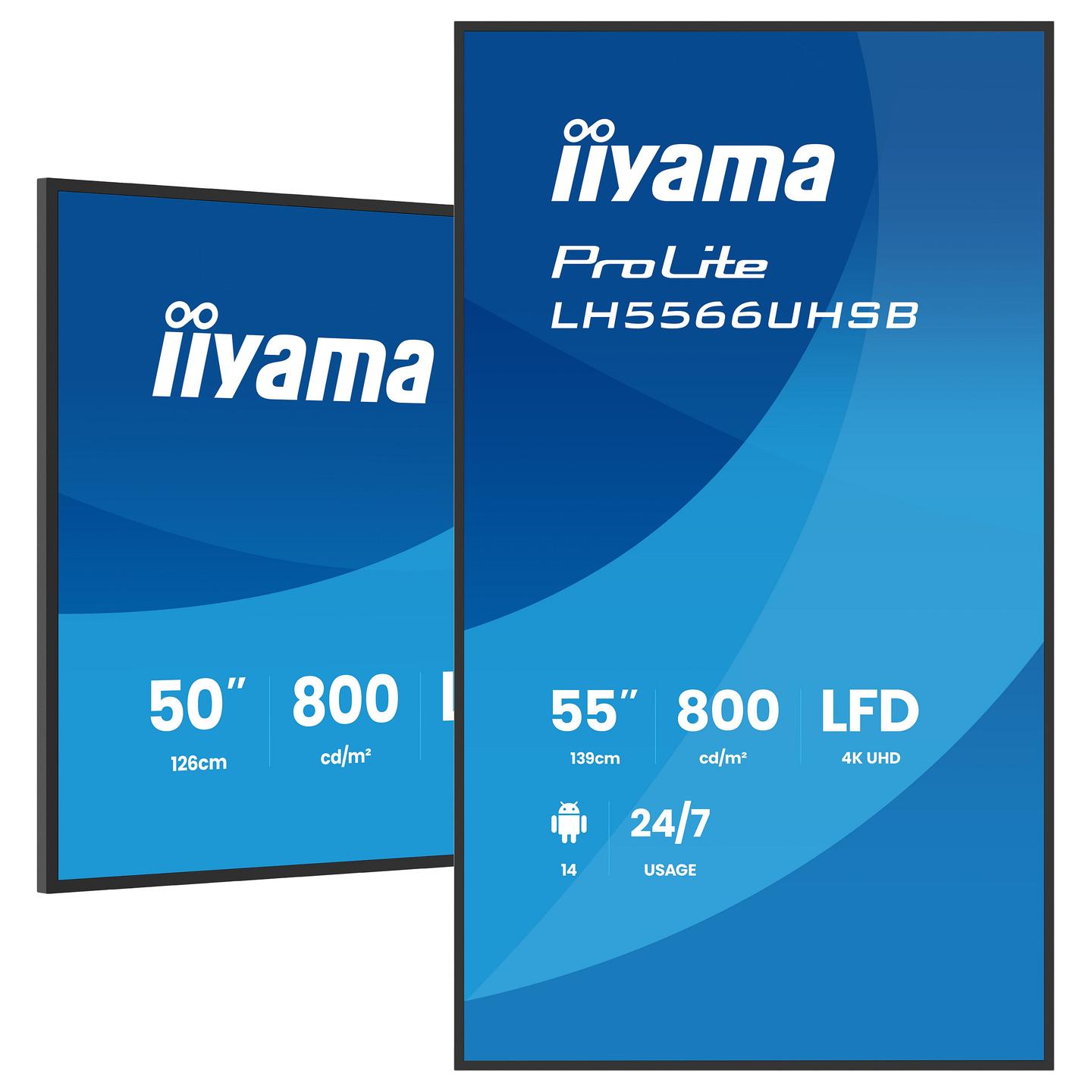 Digital Signage iiyama ProLite LH5566UHSB-B1AG, 55", 4K UHD, IPS, 800cd/m², Wi-Fi, 2xHDMI, USB-C, 2xUSB, RJ45 - Zezë - 4