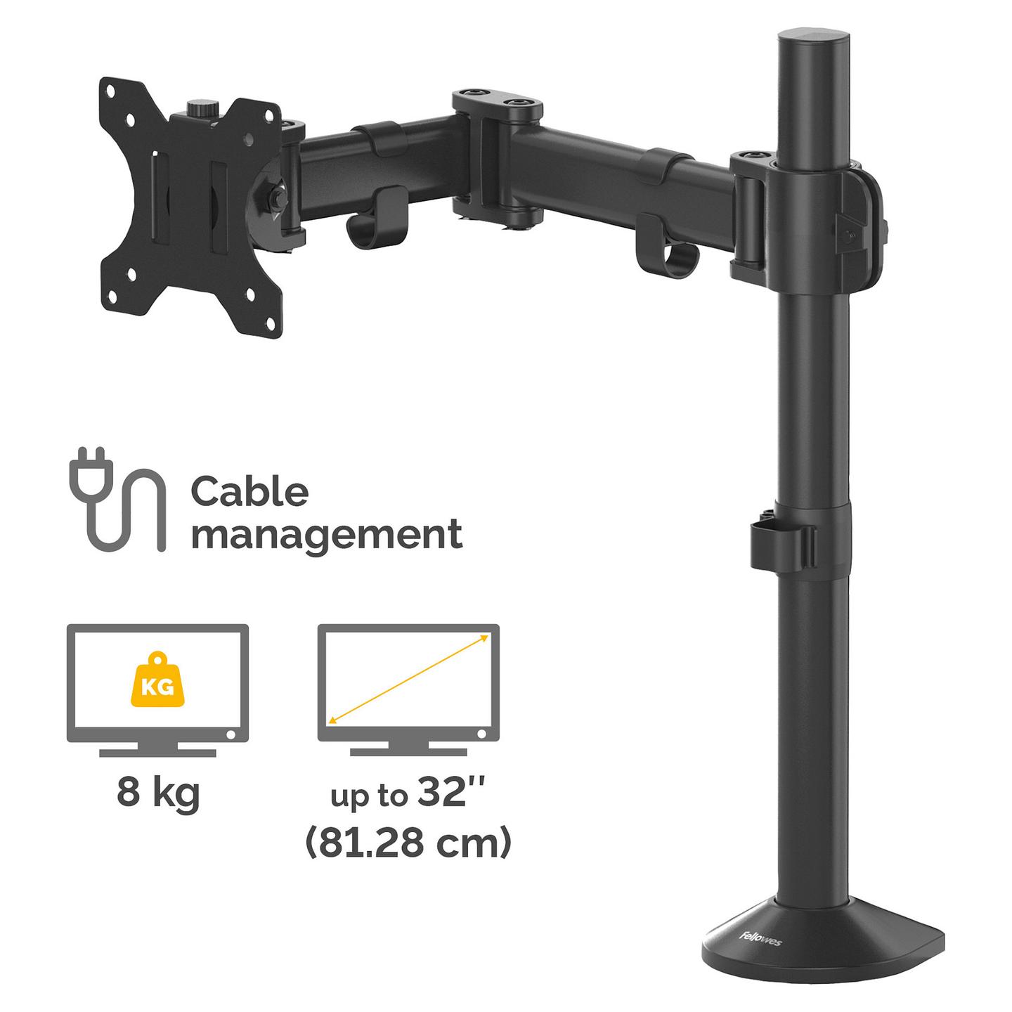 Mbajtëse për Monitor Fellowes Reflex, 1 Monitor, deri 32", 8kg, VESA 75 × 75 / 100 × 100mm - Zezë - 3