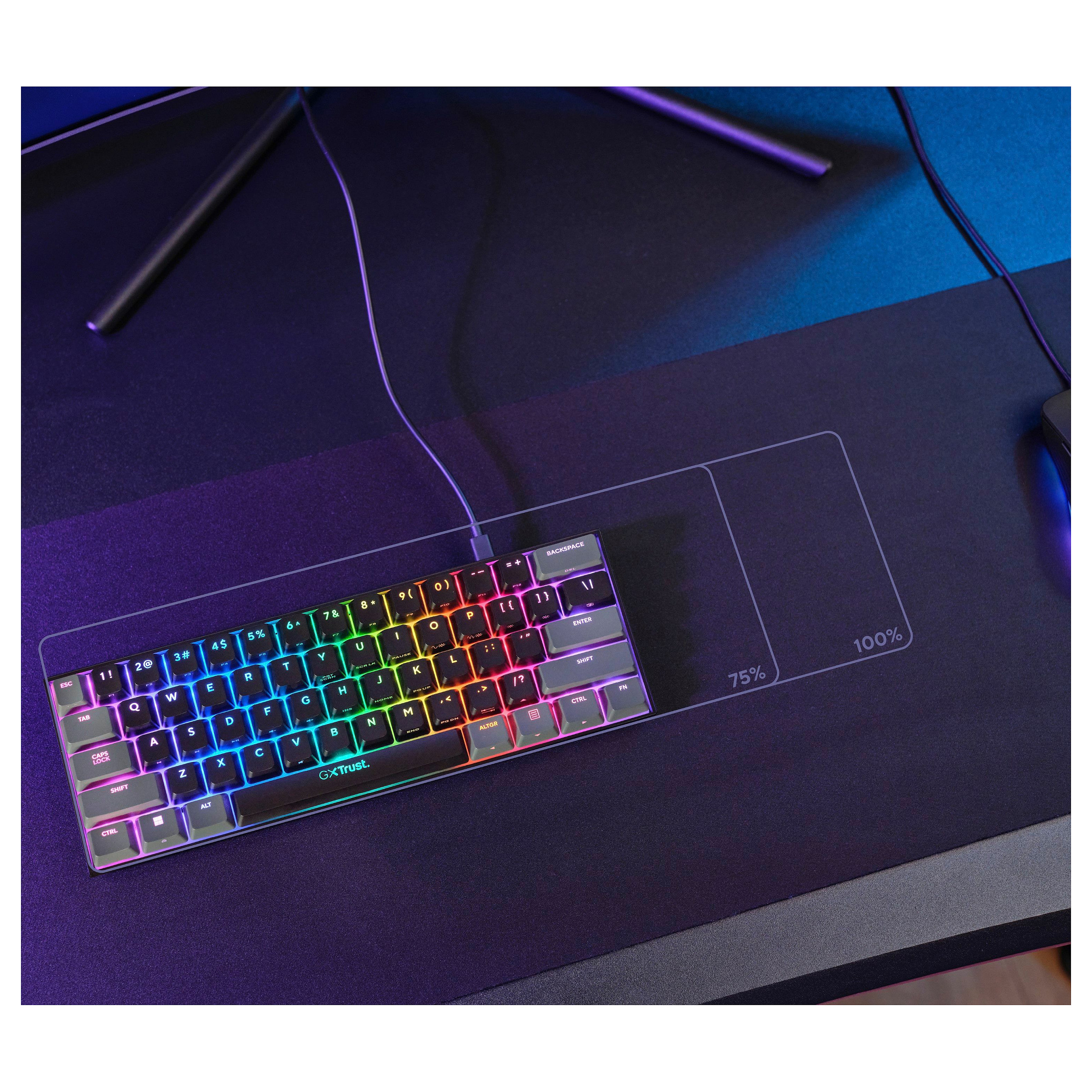 Tastierë Gaming Trust GXT 867 Acira / Wired / QWERTZ / Mekanike / RGB LED / 60% / 61 Taste - Zezë/Gri - 6