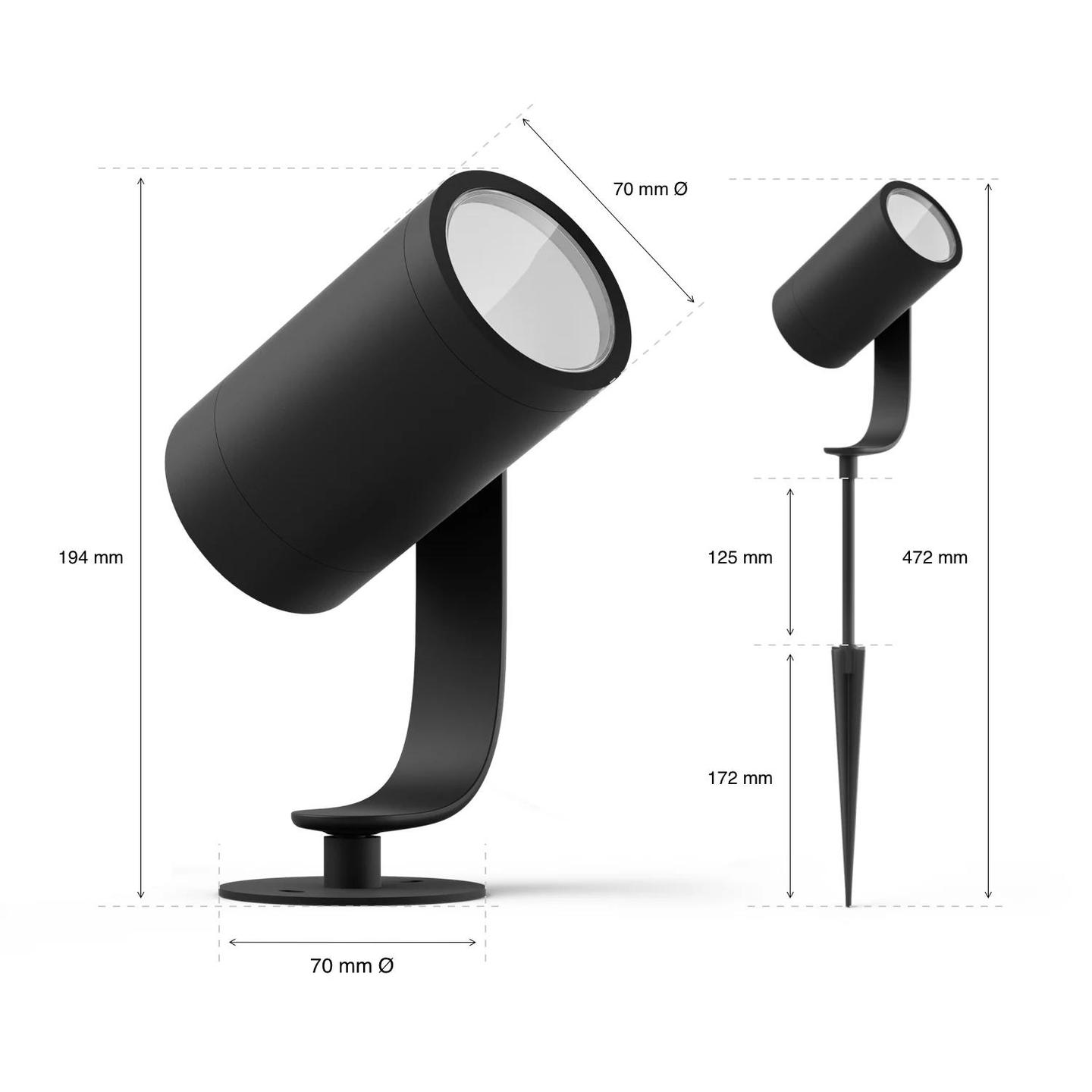Reflektor Inteligjent Philips Hue Lily / 1741430P7 / 3x8W / 3 Reflektorë / White & Color Ambiance / 2000-6500K / Zigbee + Bluetooth / IP65 – Zezë - 3