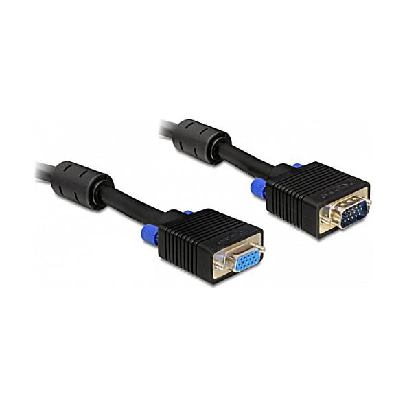 Kabllo VGA DeLOCK 82568 / VGA 15-pin Male në VGA 15-pin Female / 15 m - Zezë