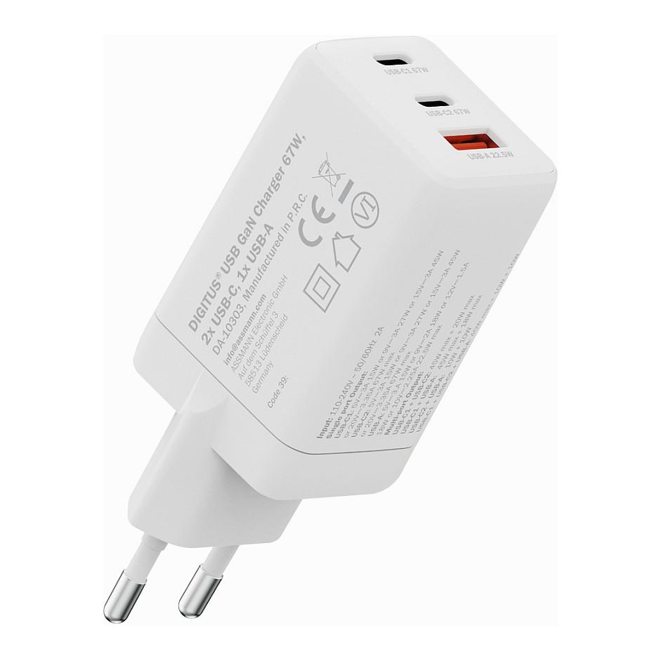 Adapter Digitus DA-10303 / 67W / GaN / 2x USB-C + 1x USB-A / Fast Charging - Bardhë - 10