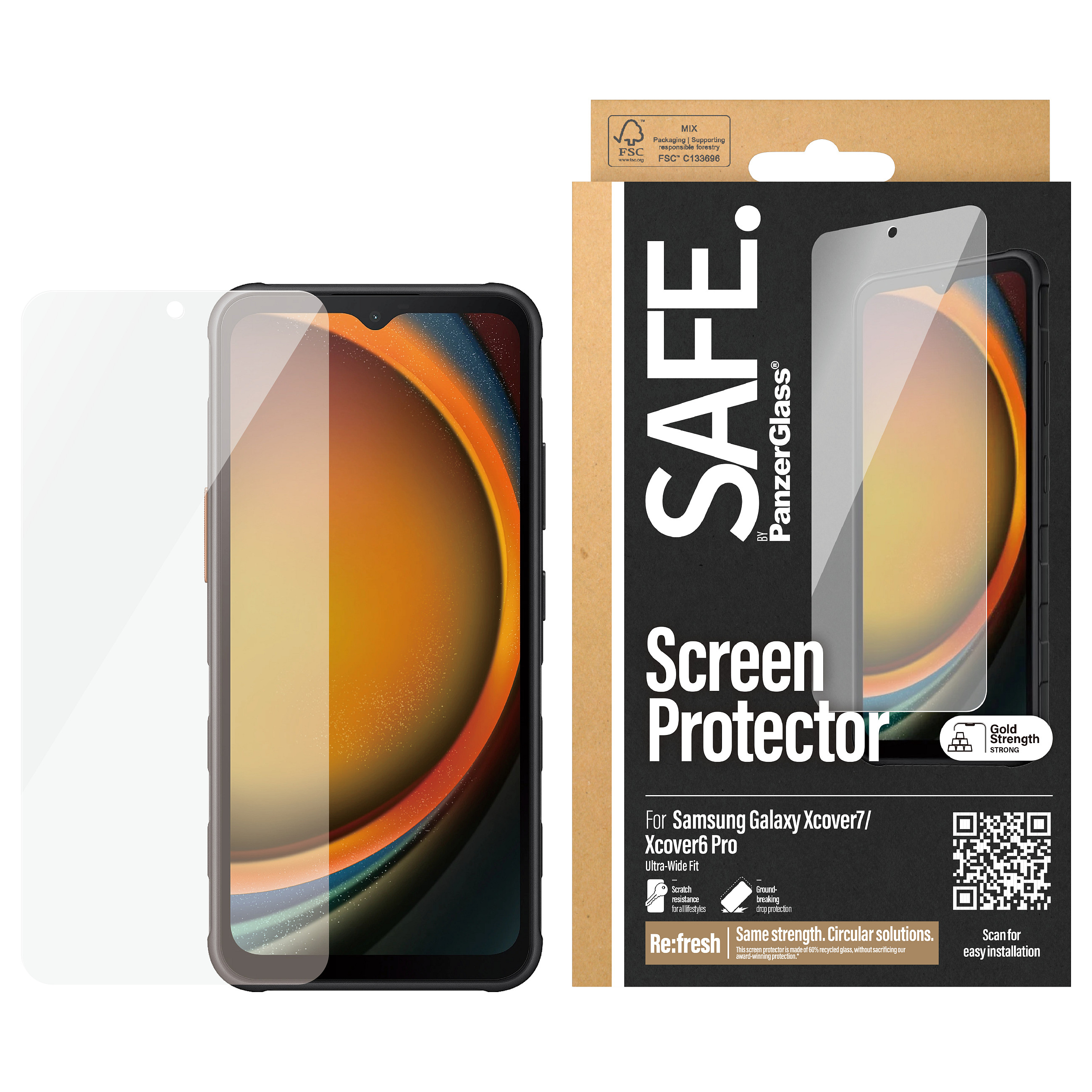 Mbrojtëse për ekran PanzerGlass SAFE. by / Samsung Galaxy XCover7 / XCover6 Pro / Ultra-Wide Fit / Bulk - Transparente - 2