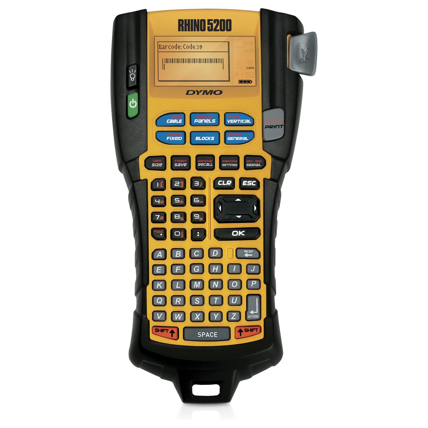 Printer Label DYMO RHINO 5200 Kit / Termotransfer / 180 DPI / 6-19 mm / Code 39 & Code 128 / Bateri Li-Ion / Adapter - Zezë/Verdhë - 3