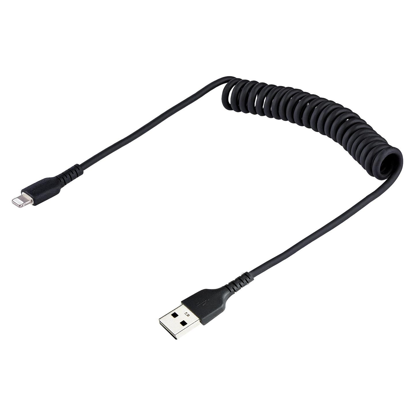 Kabllo USB StarTech.com RUSB2ALT50CMBC, USB-A në Lightning, 50 cm, USB 2.0, 480 Mbps, spirale, MFi - Zezë - 2