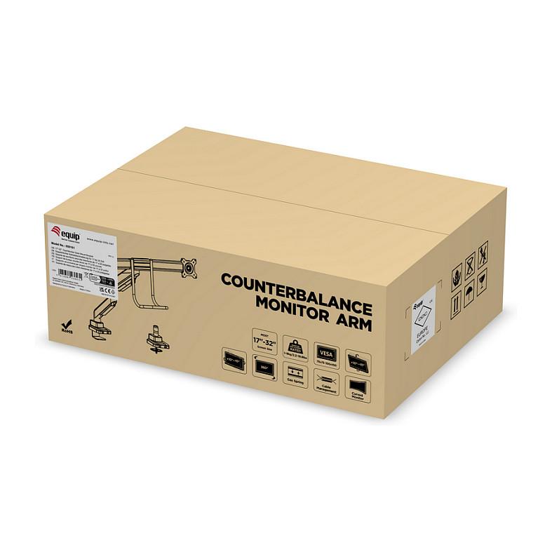 Mbajtëse për Monitor Equip 650161 / 2 Monitorë / 17"-32" / 18kg / Gas Spring / Clamp-Grommet / Tilt ±10° / Swivel ±10° - Zezë - 10