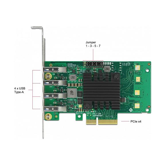 Kartë Zgjerimi PCI Express Delock 89048 / PCIe 2.0 x4 / 4x USB Type-A / USB 5Gbps / Low Profile - 4