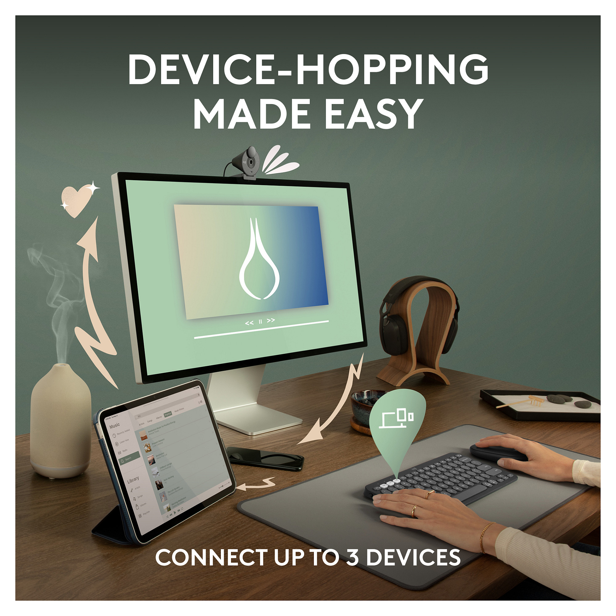 Tastierë Pa kabllo Logitech Pebble Keys 2 K380s / Kompakte / Scissor Switch / Bluetooth / 3 Pajisje / Easy-Switch / QWERTY US - Grafit - 8