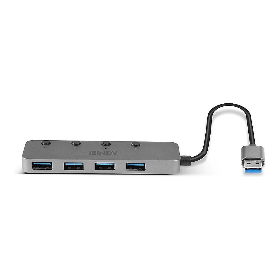 Splitter USB Lindy 43309 / USB 3.2 Gen 1 / 4x USB-A / 5 Gbit/s / On/Off - Gri - 3