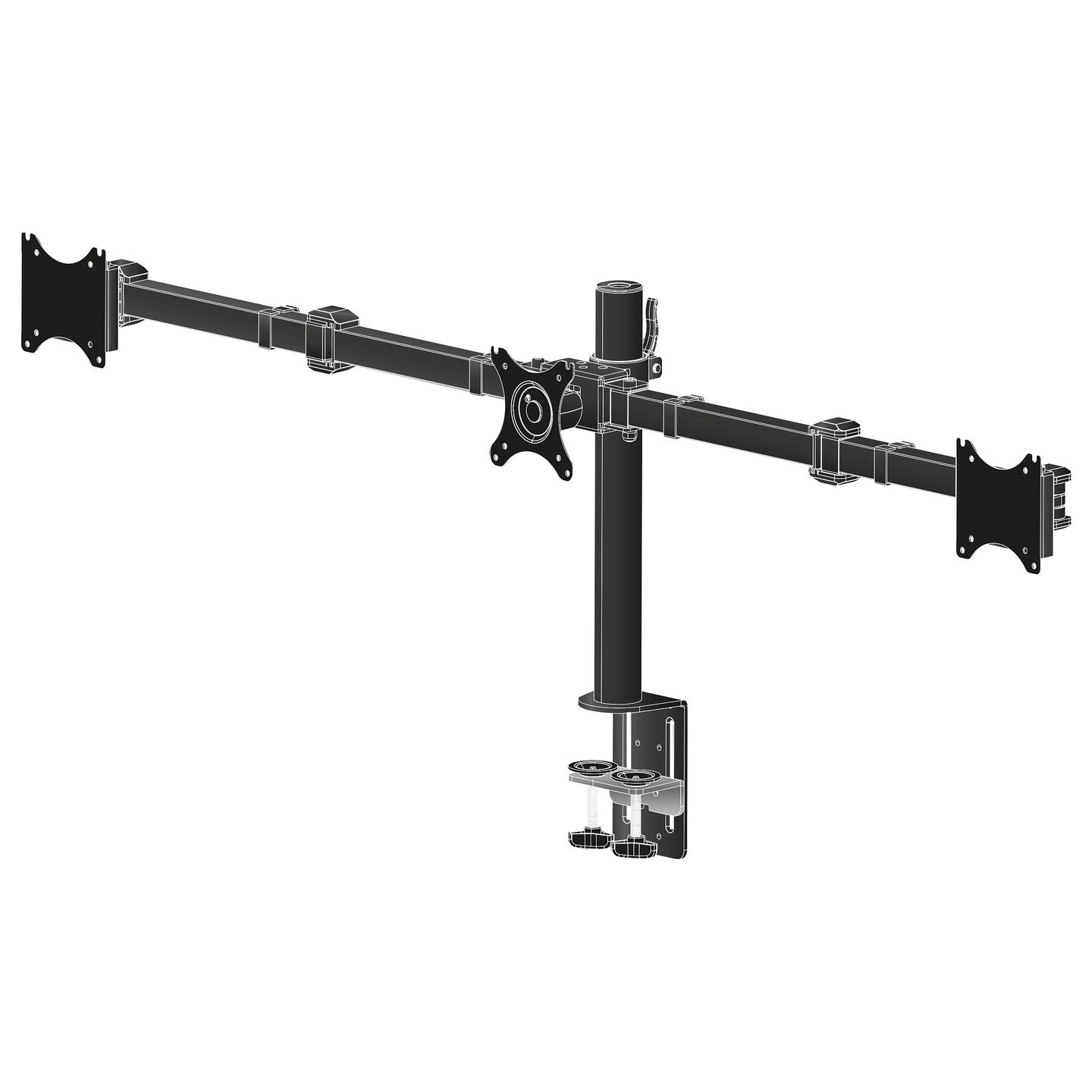 Mbajtëse për Monitor iiyama DS1003C-B1, 3 Monitorë, 10–27", 10kg për Monitor, VESA 75 × 75 / 100 × 100mm - Zezë - 3