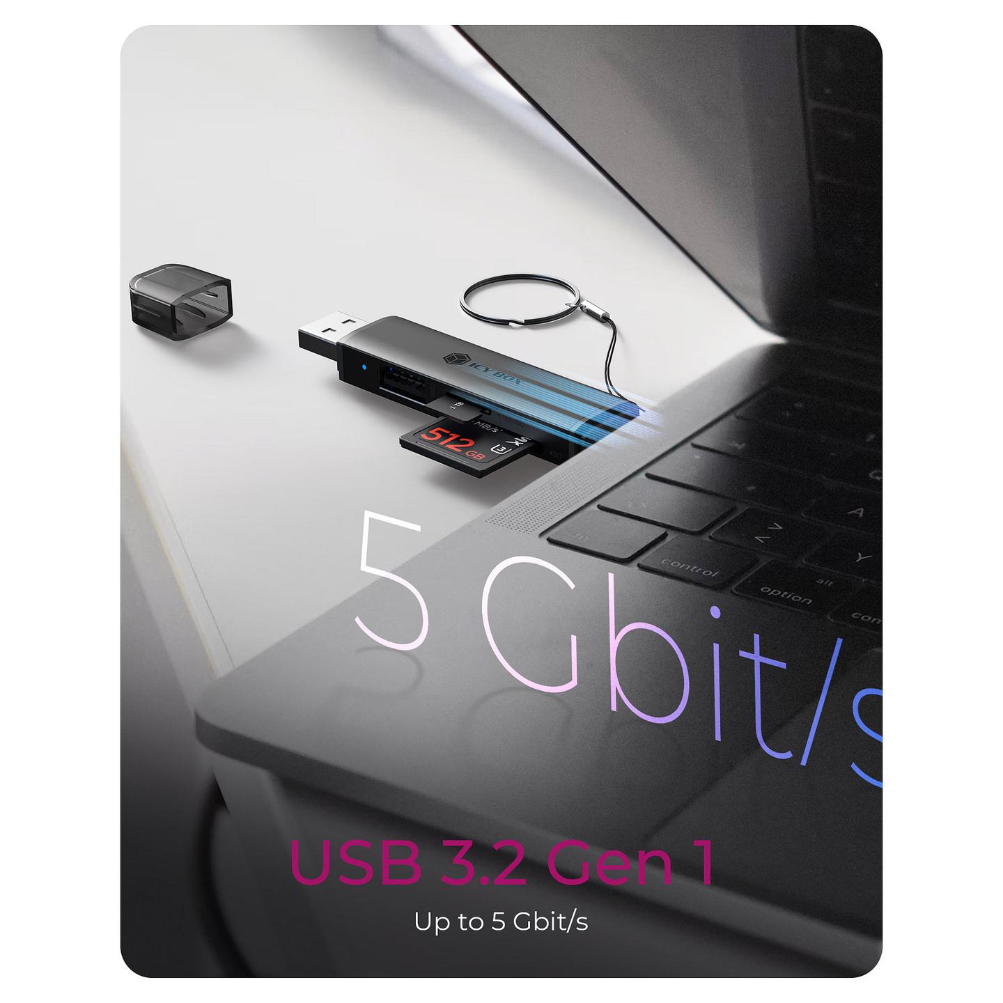 Lexues Kartelash ICY BOX IB-CR203-CU3 / SD / SDHC / SDXC / microSD / microSDHC / microSDXC / USB 3.2 Gen 1 / USB-A / USB-C / 5 Gbit/s - Zezë - 6