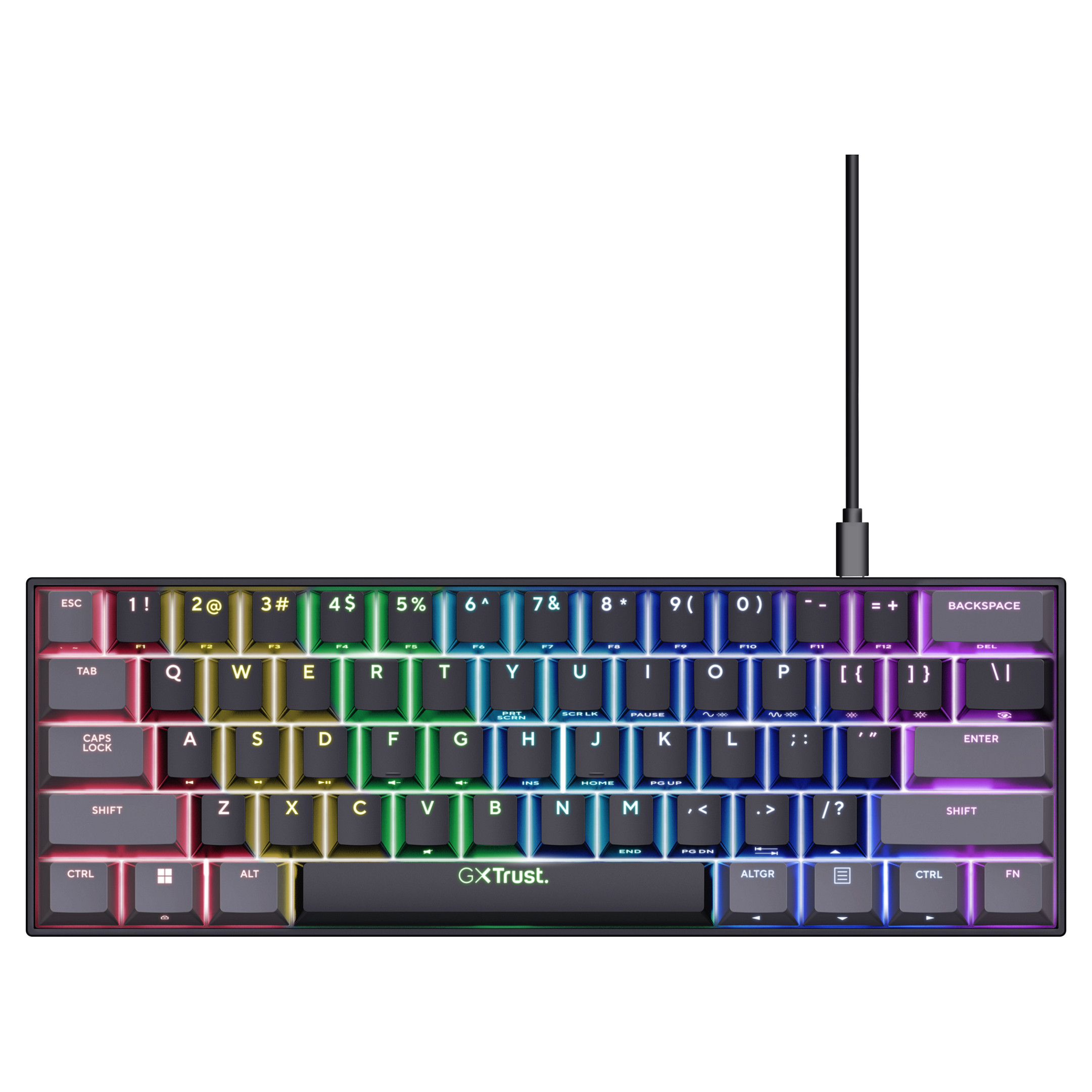Tastierë Gaming Trust GXT 867 Acira / Wired / QWERTZ / Mekanike / RGB LED / 60% / 61 Taste - Zezë/Gri - 3
