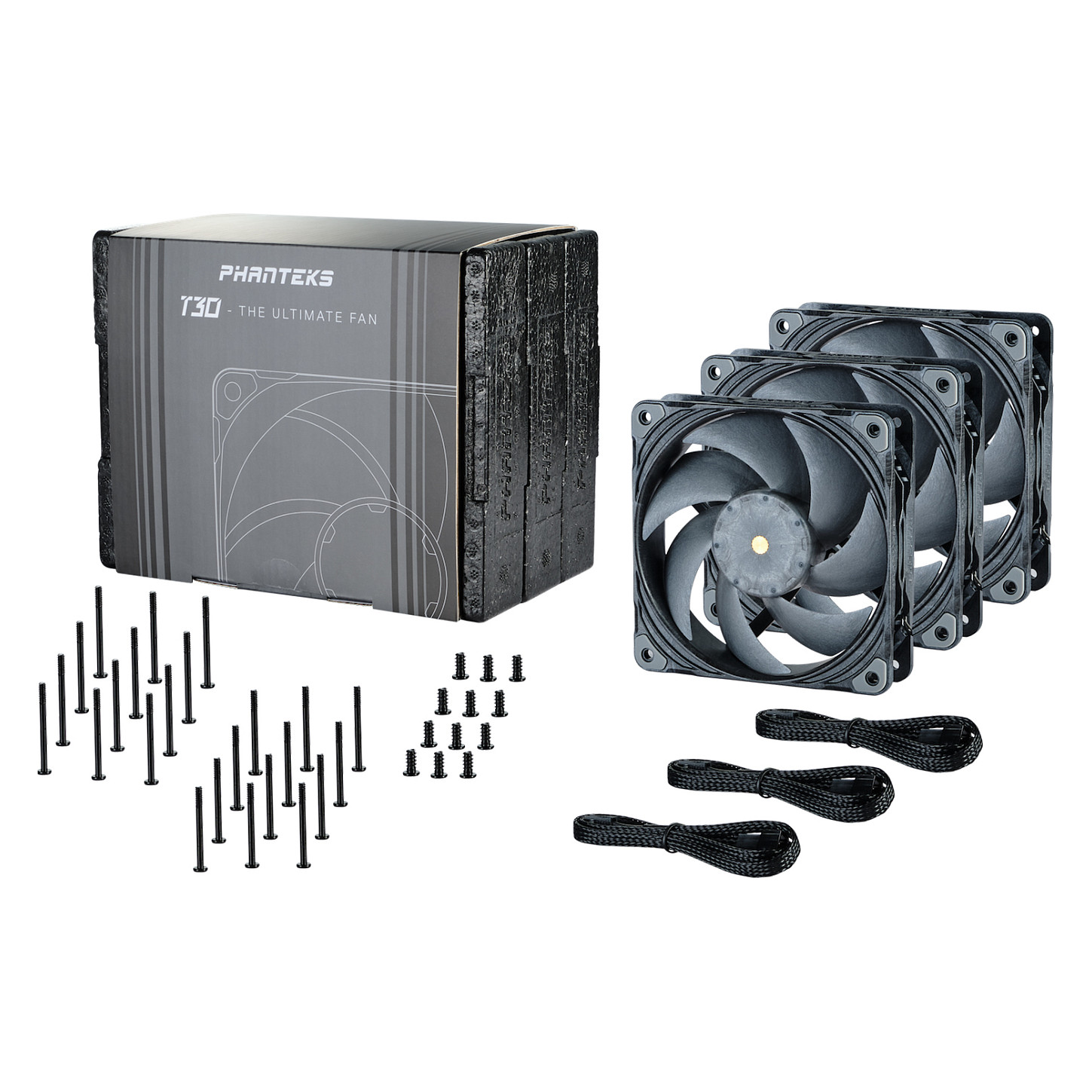 Ftohës për Kasë Phanteks T30-120 / 120mm / 30mm / 0-3000 RPM / PWM / 100.9 CFM / 7.37 mmH₂O / 3-Pack – Gri - 7