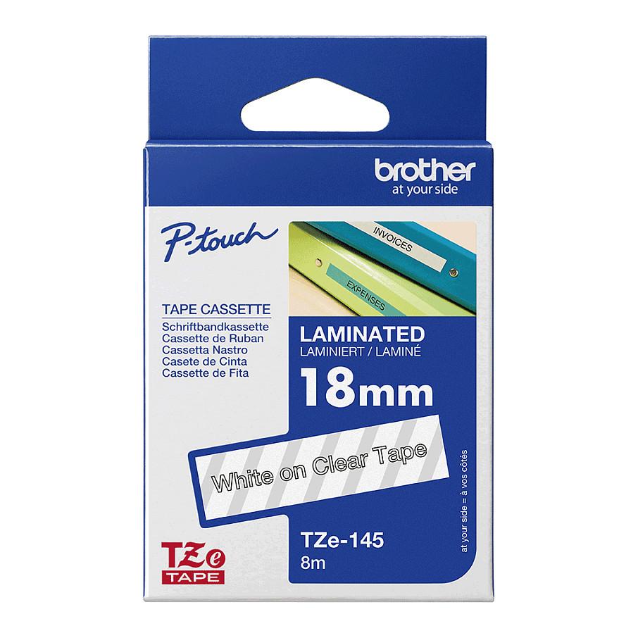 Shirit për Printer Brother TZe-145 / 18 mm × 8 m - Bardhë mbi Transparent - 4