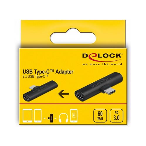 Adapter USB DeLOCK 64114, USB-C Mashkull në 2x USB-C Femër, USB 2.0, 480Mbps, PD 3.0, 60W - Zezë - 3