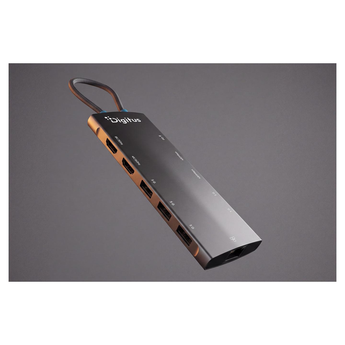 Docking Station DIGITUS DA-70923, 2× HDMI, 3× USB-A, 2× USB-C, 2× USB-A, Gigabit Ethernet, USB-C PD 100W - Hiri - 5