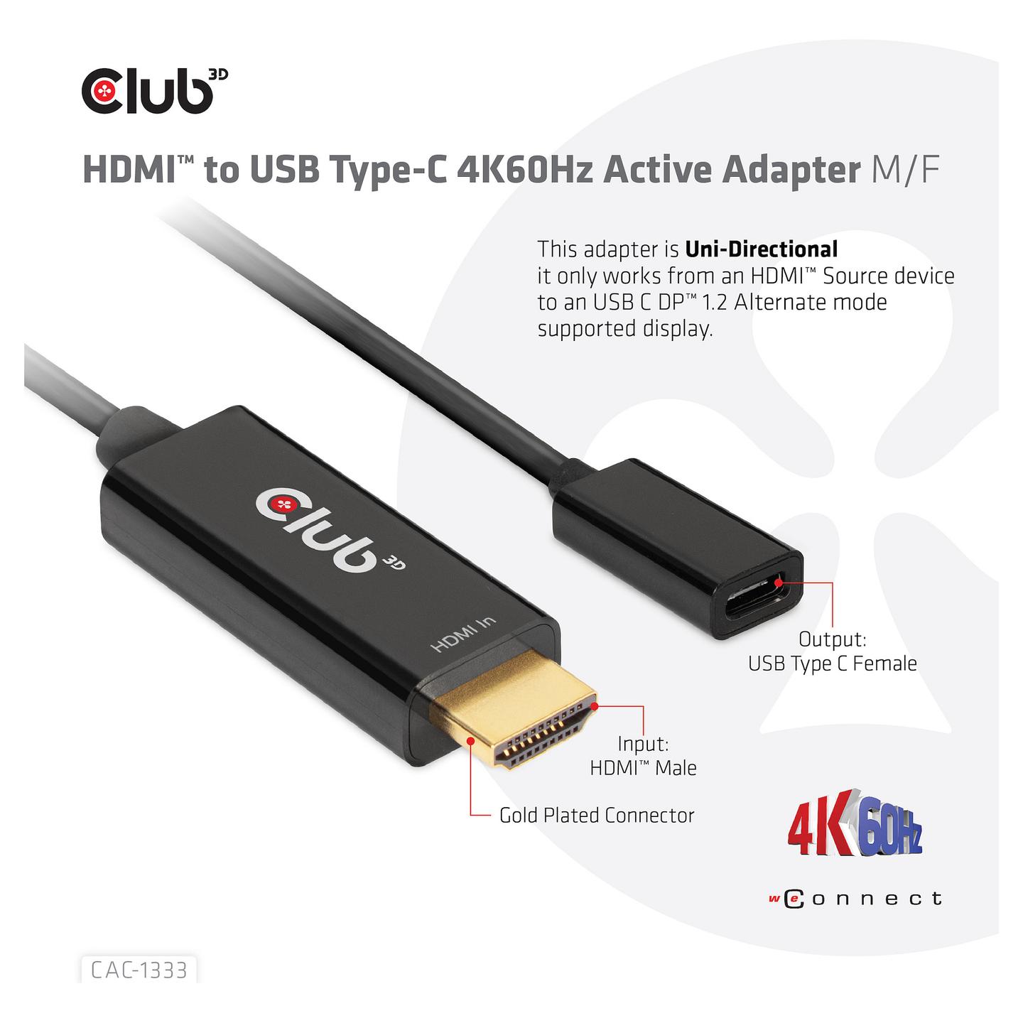 Adapter HDMI në USB-C CLUB3D CAC-1333 / HDMI në USB-C / 0.22m / HDMI 2.0 / 4K 60Hz / Aktiv - Zezë - 4