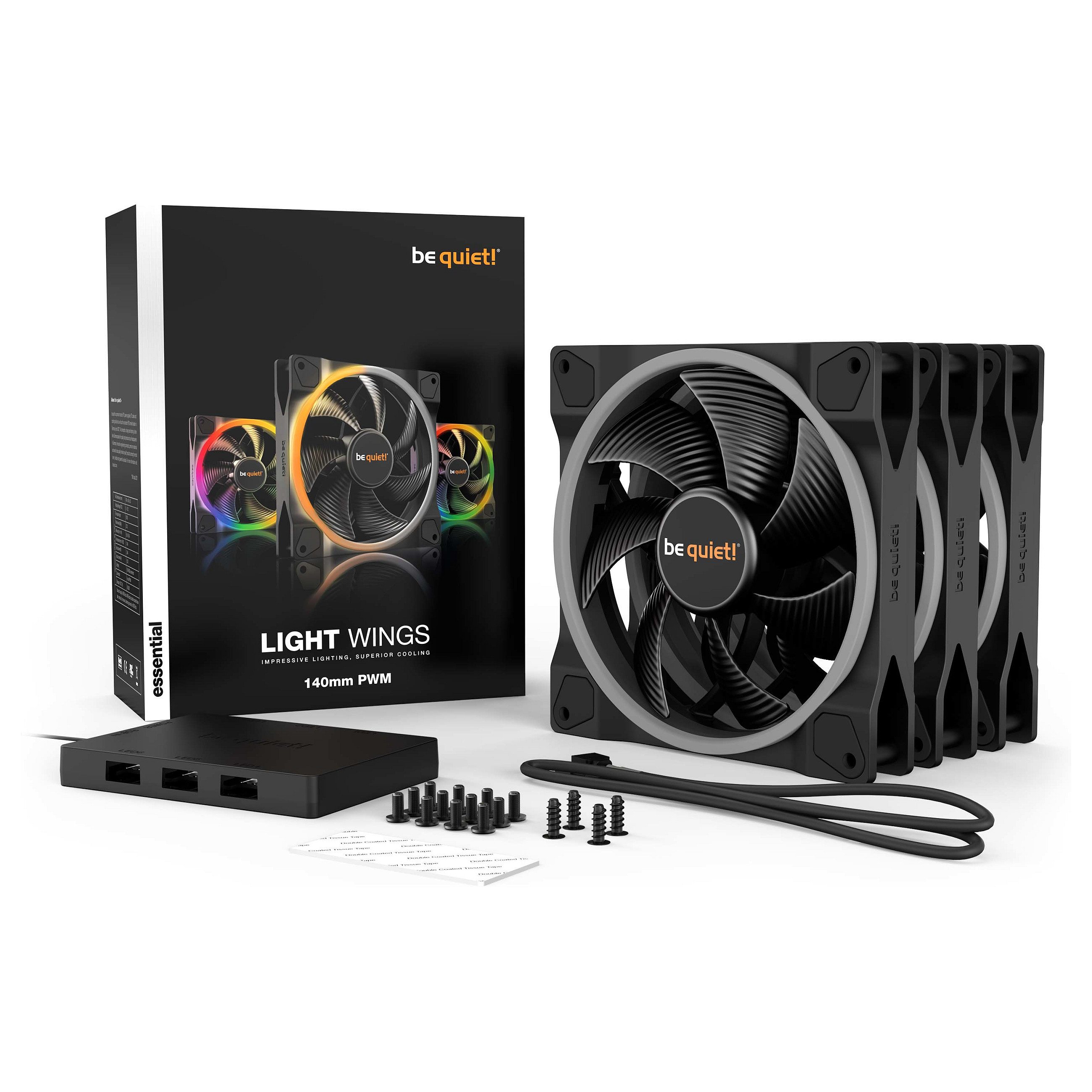 Ftohës për Kasë be quiet! Light Wings / ARGB / 140mm / 1500 RPM / PWM / 3-Pack – Zezë - 6