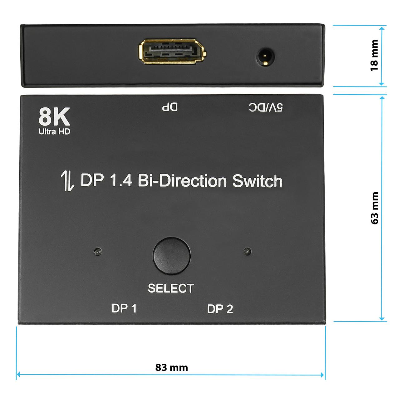 Switch DisplayPort Good Connections GC-M0262, DisplayPort 1.4, 2 drejtime, 8K 30Hz - Zezë - 5