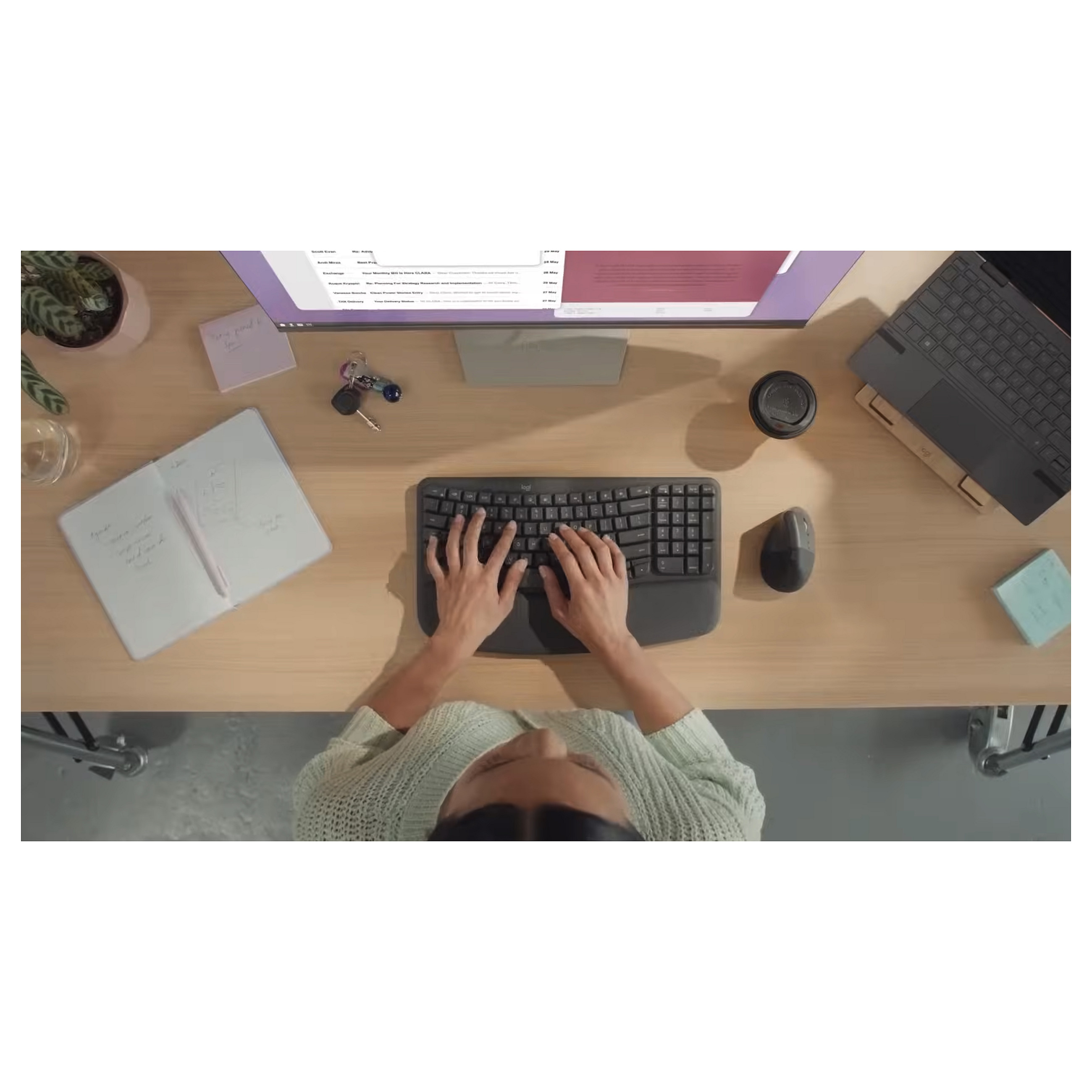 Tastierë pa kabllo Logitech Wave Keys / QWERTY / Membrane / RF Wireless + Bluetooth - Bardhë - 7