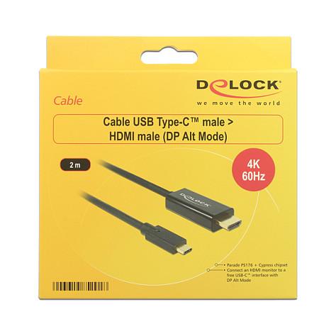 Kabllo HDMI DeLOCK 85291 / USB-C në HDMI / 2m / 4K @ 60Hz / DP Alt Mode / HDCP 2.2 - Zezë - 3