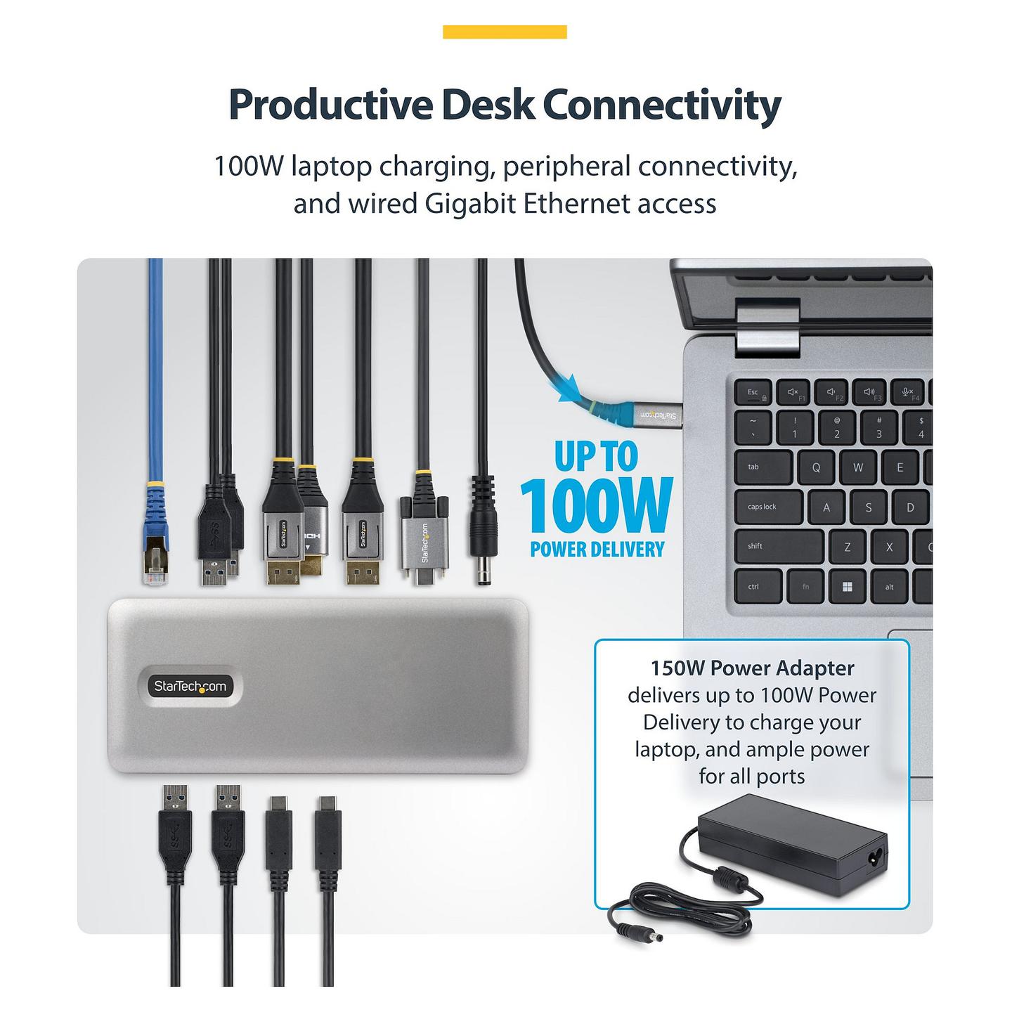 Docking Station StarTech.com 199UE-USBC-DOCK / 4x USB-A / 2x USB-C / 2x DisplayPort / HDMI / Gigabit Ethernet / 100W PD – Hiri - 4