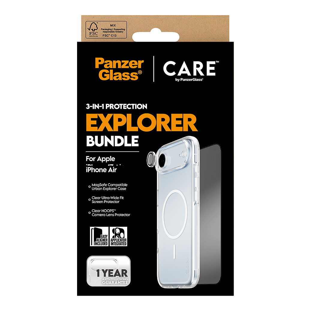 Aksesorë për telefon CARE by PanzerGlass 3-in-1 Flagship Explorer Bundle / Case + Screen Protector + Hoops / MagSafe / iPhone Air - Transparente - 3