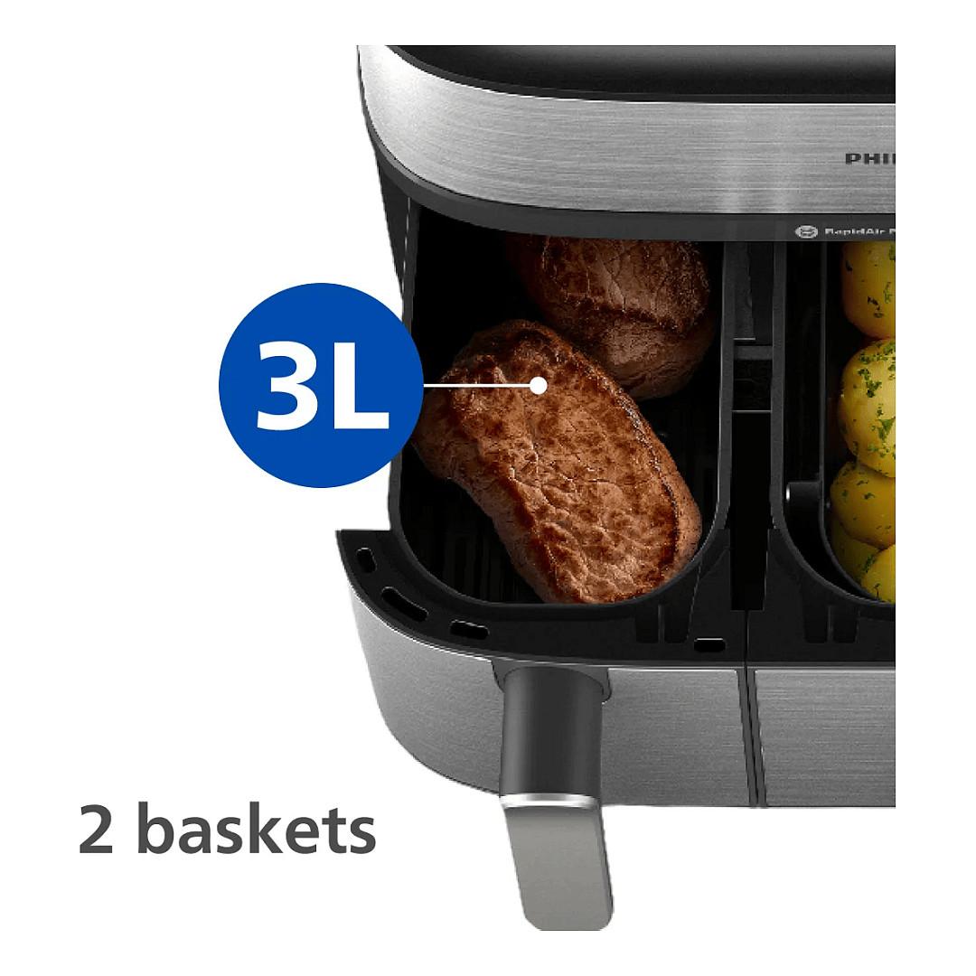 Fryer Philips 5000 Series Dual Basket / NA555/00 / 9L / 2750W / 2 Sirtarë / 12 Programe / 40–200°C / RapidAir Plus / Air Steam / Sync – Argjend/Zezë - 18