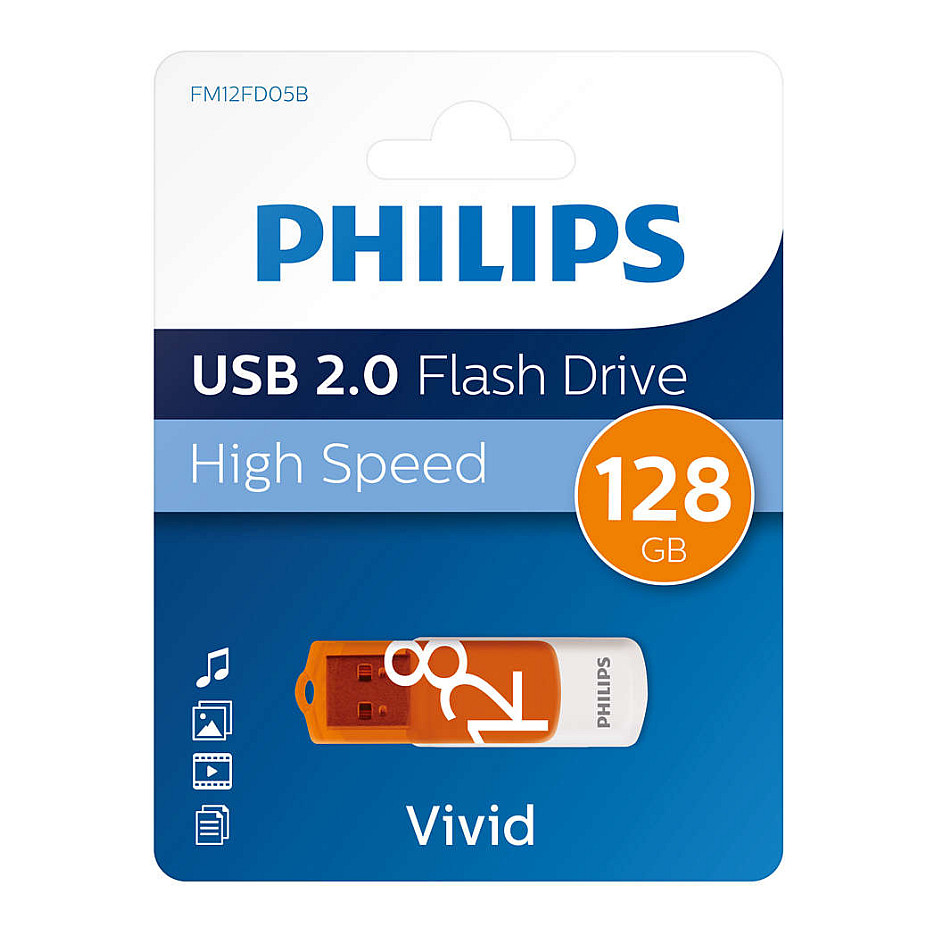 USB Flash Drive Philips Vivid Edition / 128GB / USB 2.0 / USB-A / Rotating - Portokalli/Bardhë - 3