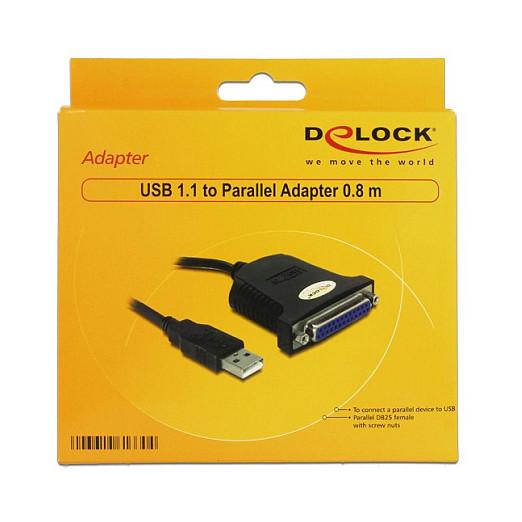 Adapter USB DeLOCK 61330 / USB 1.1 Type-A Mashkull në Parallel DB25 Femër / IEEE 1284 / 0.8 m - Zezë - 2