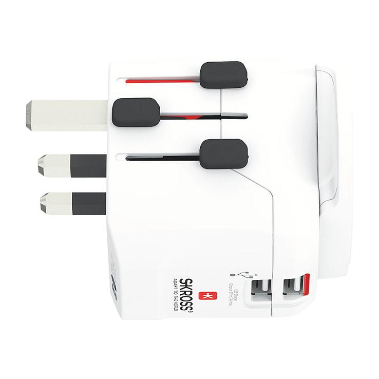 Adapter Udhëtimi SKROSS PRO Light USB World / 1575W / 2x USB-A / 3-Pin / Universal – Bardhë