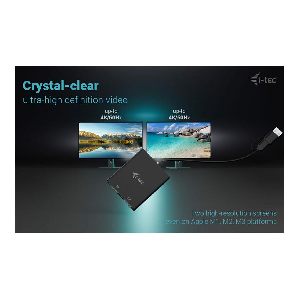 Adapter Video i-tec CADUAL4KDP, USB-A/USB-C, 2x DisplayPort, 4K/60Hz, 2 Monitorë - Zezë - 6