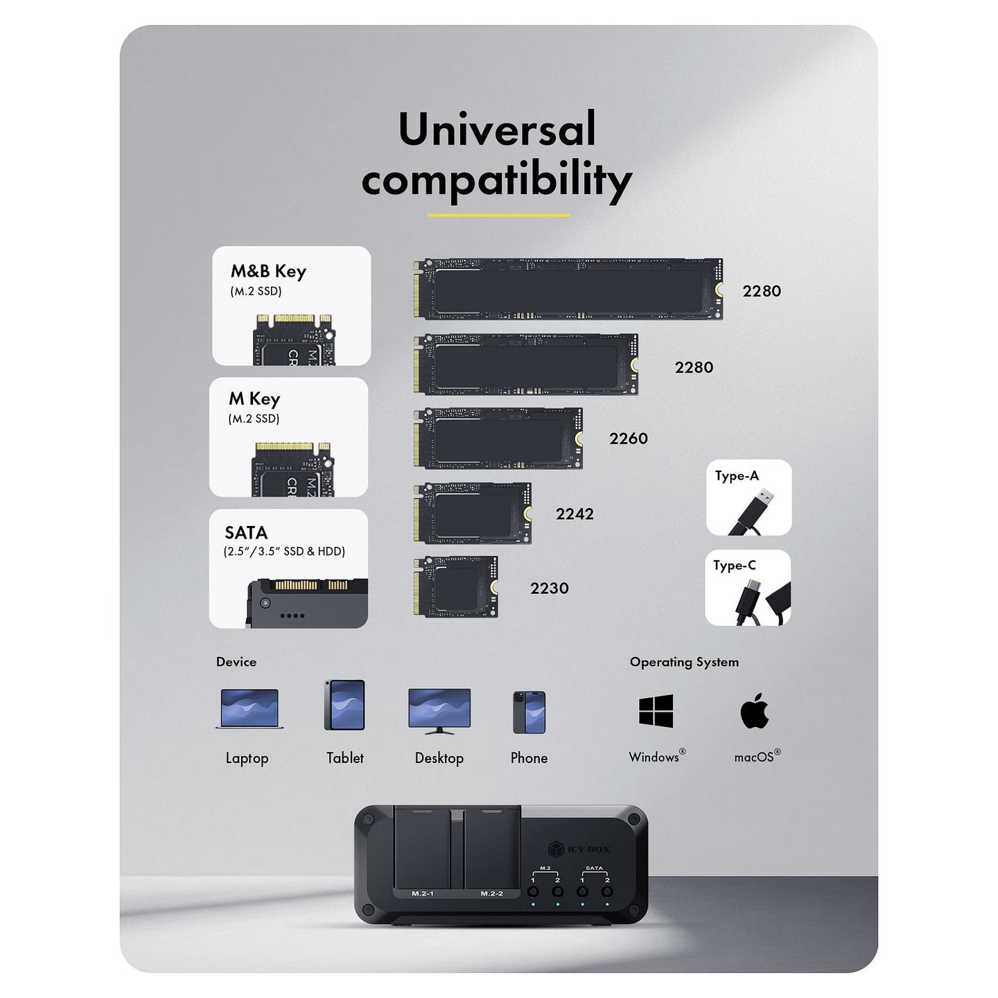 Docking Station ICY BOX IB-2925MS-CU31 / 2x M.2 NVMe / 2x 2.5"/3.5" SATA / USB 3.2 Gen 2 10Gbps – Zezë - 7