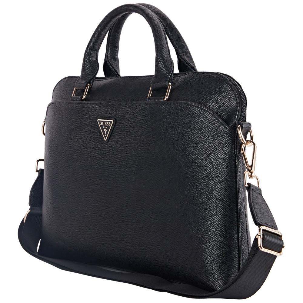 Çantë për Laptop GUESS PU Grained Triangle Logo, 13–15" - Zezë - 2