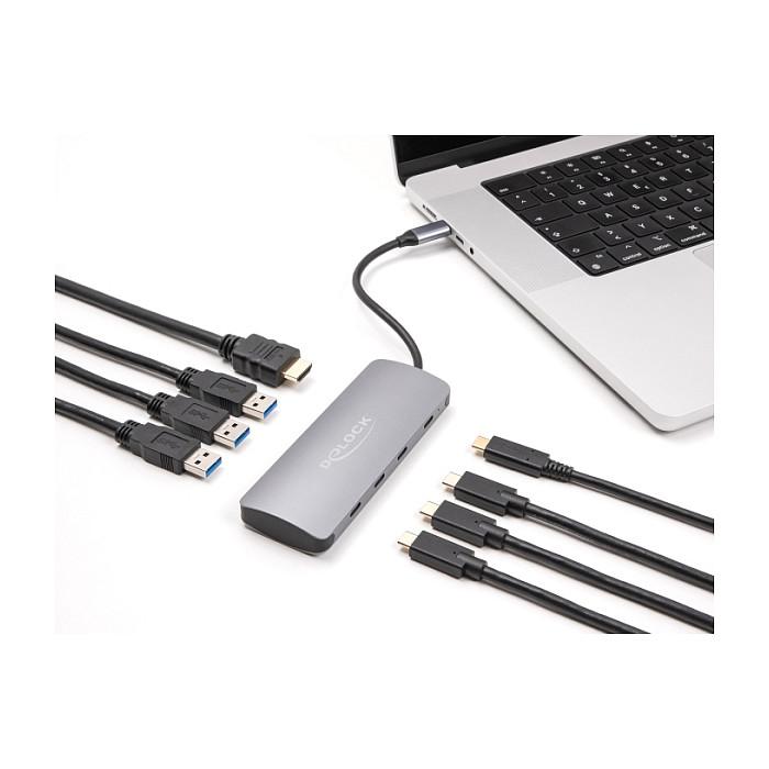 Hub USB DeLOCK 64323 / USB 10 Gbit/s / 3x USB-A + 4x USB-C / HDMI 4K @ 60Hz / Power Delivery 90W / 0.15 m - Gri - 3