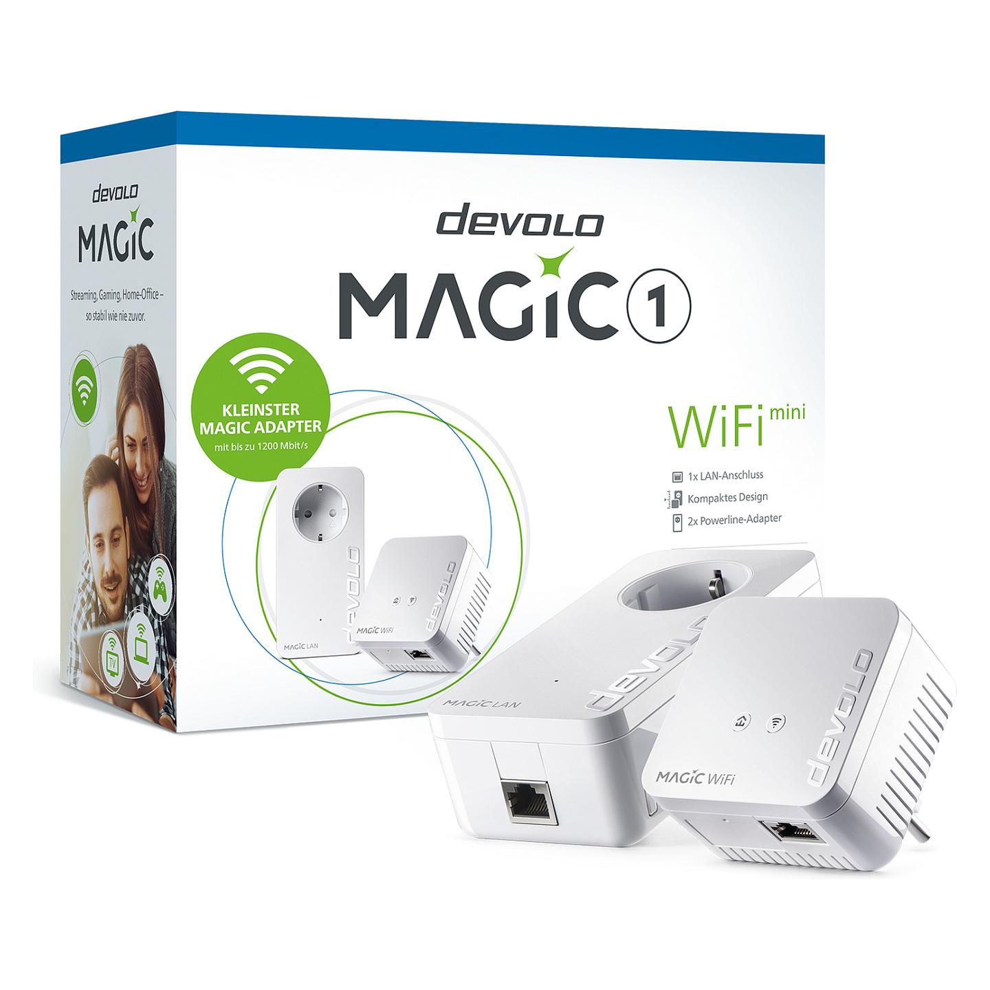 Power-LAN devolo Magic 1 WiFi mini Starter Kit, 1200Mbps Powerline, Wi-Fi 300Mbps, Fast Ethernet 10/100Mbps - Bardhë