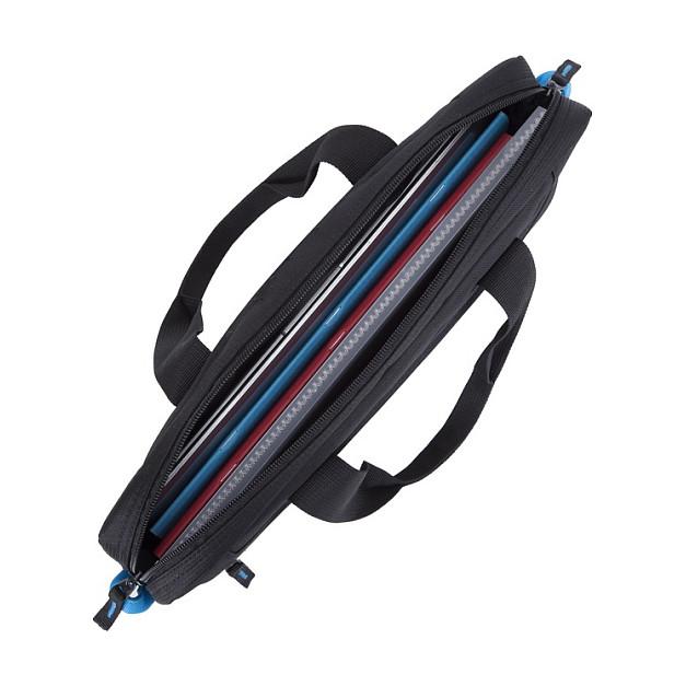 Çantë për Laptop RIVACASE Regent 8027, 14", Poliester Rezistent ndaj Ujit, Ndarje e Mbushur, Xhep i Përparmë, Rrip Shpatulle i Rregullueshëm – Zezë/Blu - 3