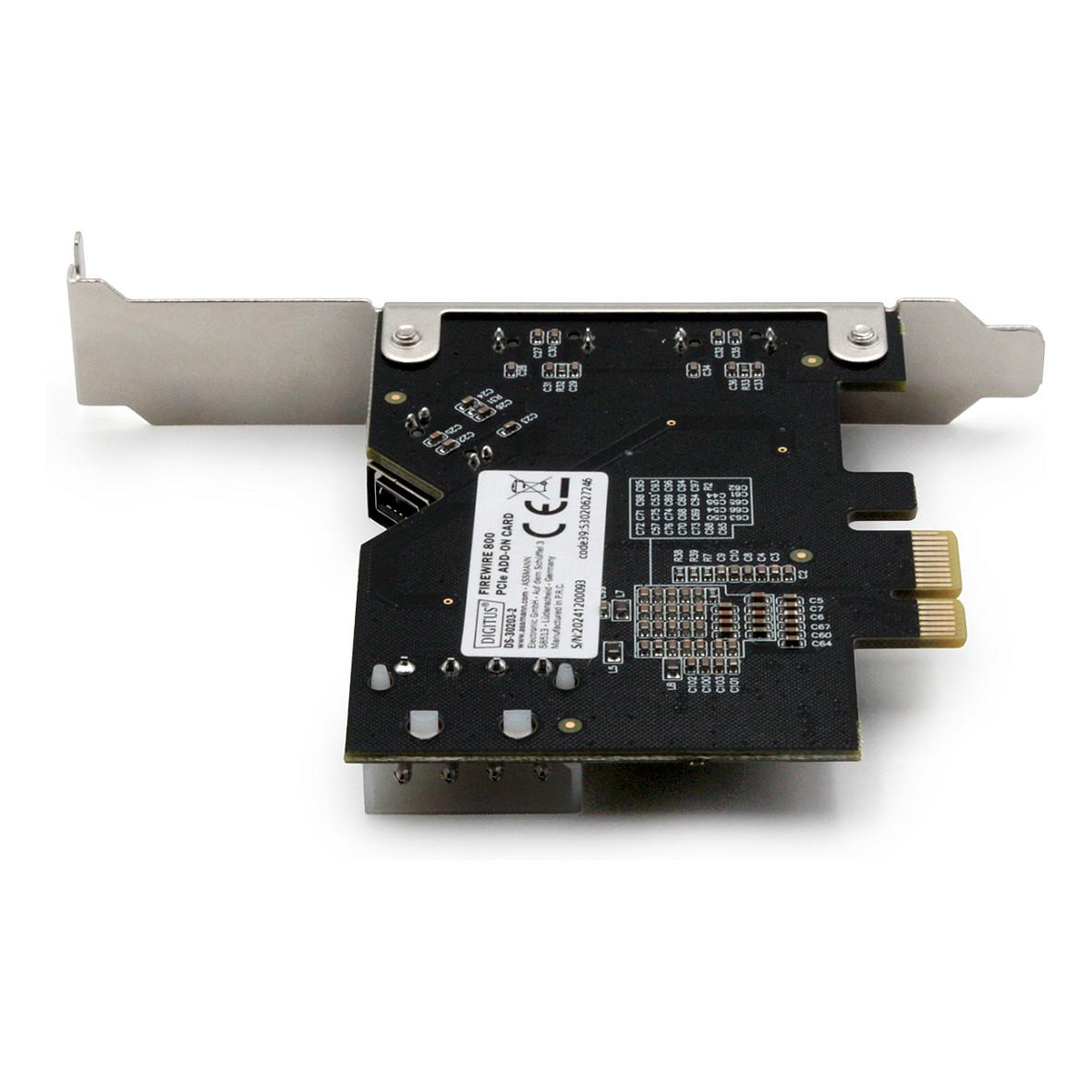 Kartë Zgjerimi DIGITUS DS-30203-2, PCI Express x1, 3x FireWire 800 9-Pin, 2x të jashtme + 1x të brendshme, 100/200/400/800Mbps, XIO2213B, Low Profile - 2